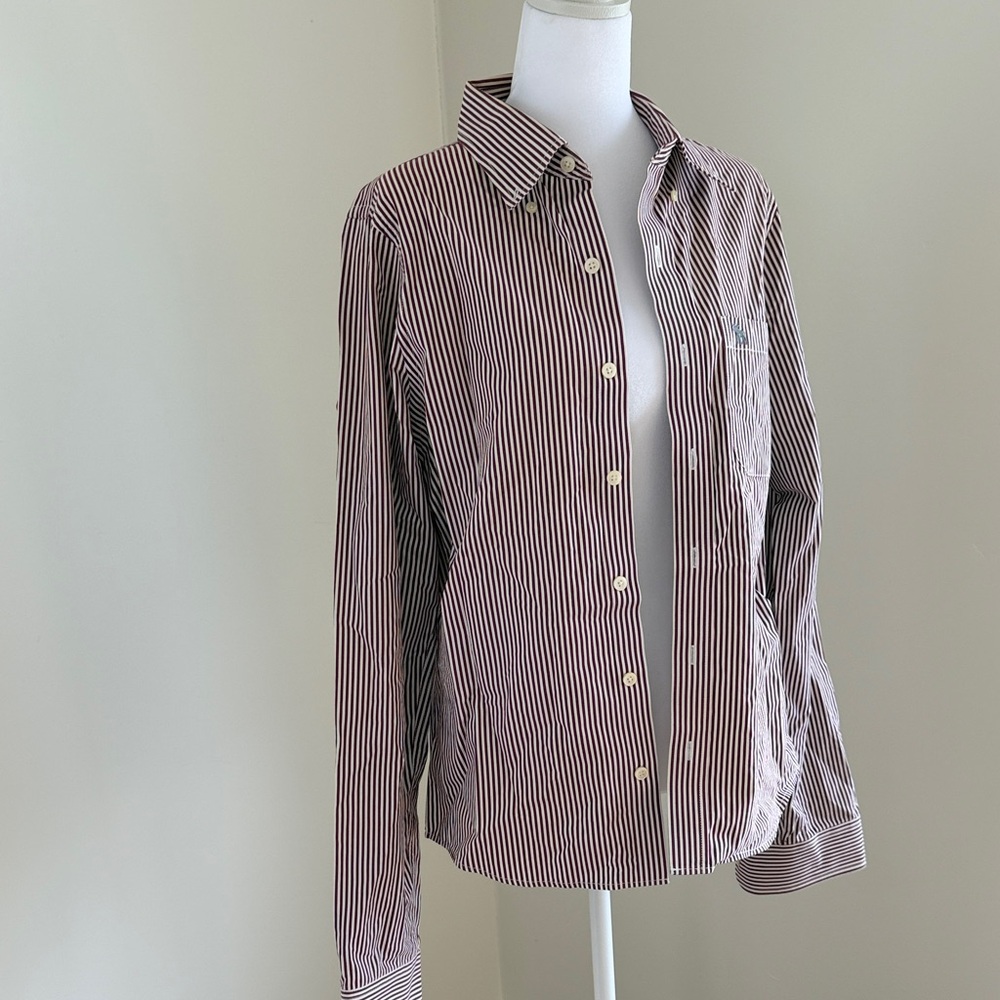 A & F maroon pinstripe button up shirt